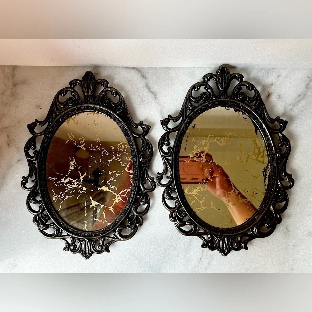 Vintage Ornate Regency style marble mirror set of 2